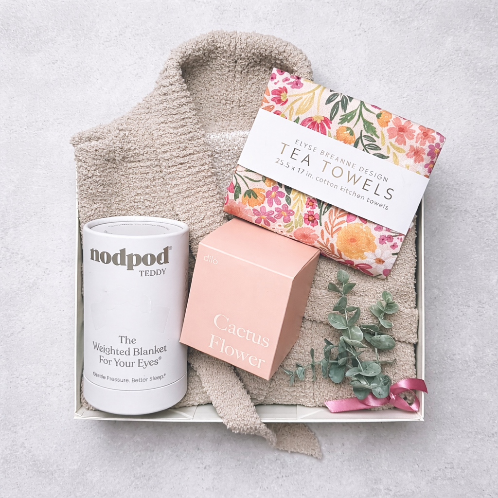 Pamper Her luxury gift box with Super Lux robe, weighted sleep mask, soy candle and tea towels
